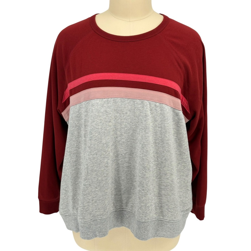 Sonoma Sweatshirt Burgundy Gray Colorblock Striped Raglan 3X